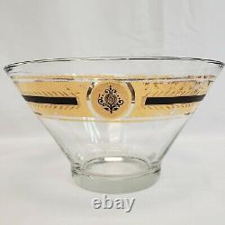 Culver Roly Poly Punch Bowl Set with 12 Glasses, Stand, Ladle Black /Gold Flower