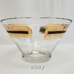 Culver Roly Poly Punch Bowl Set with 12 Glasses, Stand, Ladle Black /Gold Flower