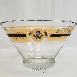 Culver Roly Poly Punch Bowl Set with 12 Glasses, Stand, Ladle Black /Gold Flower