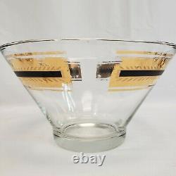 Culver Roly Poly Punch Bowl Set with 12 Glasses, Stand, Ladle Black /Gold Flower