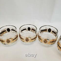 Culver Roly Poly Punch Bowl Set with 12 Glasses, Stand, Ladle Black /Gold Flower