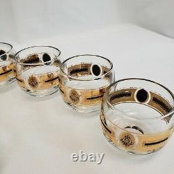 Culver Roly Poly Punch Bowl Set with 12 Glasses, Stand, Ladle Black /Gold Flower