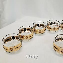 Culver Roly Poly Punch Bowl Set with 12 Glasses, Stand, Ladle Black /Gold Flower