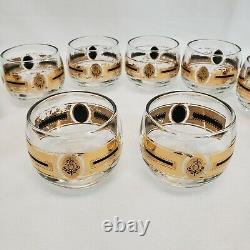 Culver Roly Poly Punch Bowl Set with 12 Glasses, Stand, Ladle Black /Gold Flower