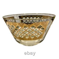 Culver VALENCIA Large 10.5 Center piece Fruit Punch Bowl 22K GOLD GREEN DIAMOND