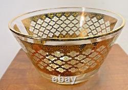 Culver VALENCIA Large 10.5 Center piece Fruit Punch Bowl 22K GOLD GREEN DIAMOND