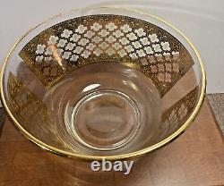 Culver VALENCIA Large 10.5 Center piece Fruit Punch Bowl 22K GOLD GREEN DIAMOND