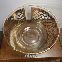 Culver VALENCIA Large 10.5 Center piece Fruit Punch Bowl 22K GOLD GREEN DIAMOND