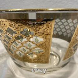 Culver VALENCIA Large 10.5 Center piece Fruit Punch Bowl 22K GOLD GREEN DIAMOND