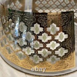 Culver VALENCIA Large 10.5 Center piece Fruit Punch Bowl 22K GOLD GREEN DIAMOND