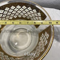 Culver VALENCIA Large 10.5 Center piece Fruit Punch Bowl 22K GOLD GREEN DIAMOND