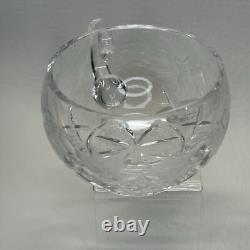 Cut Crystal Punch Bowl Set With Lid, Ladle, 6 Cups Etched Dimond & Leaf Rare