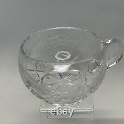 Cut Crystal Punch Bowl Set With Lid, Ladle, 6 Cups Etched Dimond & Leaf Rare