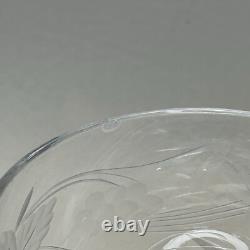 Cut Crystal Punch Bowl Set With Lid, Ladle, 6 Cups Etched Dimond & Leaf Rare
