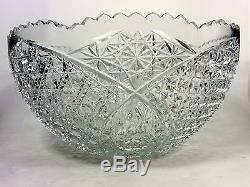 Cut Crystal Punch Bowl Stars Buttons Diamonds Signed