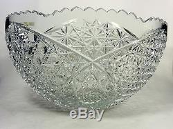 Cut Crystal Punch Bowl Stars Buttons Diamonds Signed