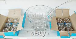 Cut Crystal Punch Bowl and 12 Mugs Cups Set Gorham BAMBERG Bleikristall, + ladle