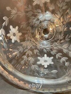 Cut Glass Engraved Footed Grape Juice Punchbowl Centerpiece Bowl