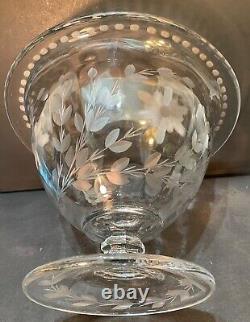 Cut Glass Engraved Footed Grape Juice Punchbowl Centerpiece Bowl