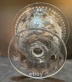 Cut Glass Engraved Footed Grape Juice Punchbowl Centerpiece Bowl