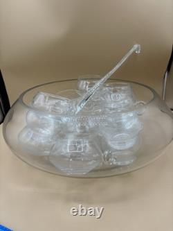 Cut Glass Punch Bowl Set of 22 From Italy Murano RARE 2 Sizes Cups 1970's MCM