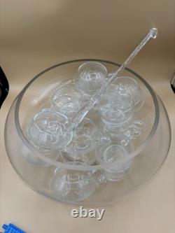 Cut Glass Punch Bowl Set of 22 From Italy Murano RARE 2 Sizes Cups 1970's MCM