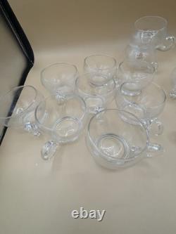 Cut Glass Punch Bowl Set of 22 From Italy Murano RARE 2 Sizes Cups 1970's MCM
