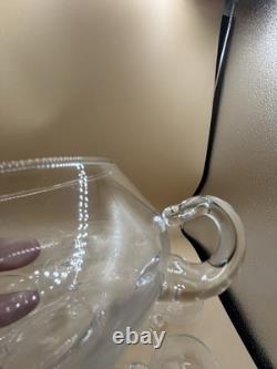 Cut Glass Punch Bowl Set of 22 From Italy Murano RARE 2 Sizes Cups 1970's MCM