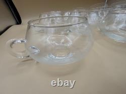 Cut Glass Punch Bowl Set of 22 From Italy Murano RARE 2 Sizes Cups 1970's MCM
