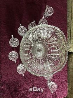 Cut Glass Punch Bowl With 10 Glasses Very Old And Nice