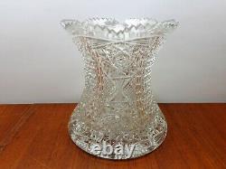 Cut Glass Signed Vase Multi Patterned Excellent Condition