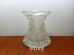 Cut Glass Signed Vase Multi Patterned Excellent Condition