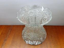 Cut Glass Signed Vase Multi Patterned Excellent Condition