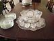 Cut glass punch bowl, tray, cups and plates