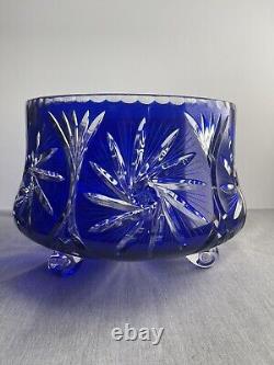 Cut-to-Clear Cobalt Blue Crystal Punch Bowl Centerpiece STUNNING, Excellent