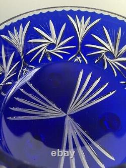 Cut-to-Clear Cobalt Blue Crystal Punch Bowl Centerpiece STUNNING, Excellent