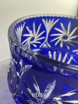 Cut-to-Clear Cobalt Blue Crystal Punch Bowl Centerpiece STUNNING, Excellent