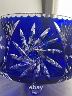 Cut-to-Clear Cobalt Blue Crystal Punch Bowl Centerpiece STUNNING, Excellent