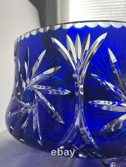 Cut-to-Clear Cobalt Blue Crystal Punch Bowl Centerpiece STUNNING, Excellent