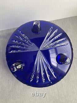 Cut-to-Clear Cobalt Blue Crystal Punch Bowl Centerpiece STUNNING, Excellent