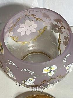 Czech Bohemian Gilt Edge Satin Glass Punch Bowl with Lid 2 Cups 1900s Floral