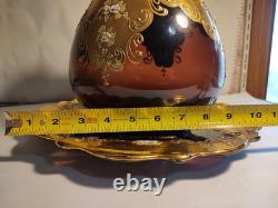 Czech Bohemian Gold And Cranberry Glass Punch Bowl And Platter