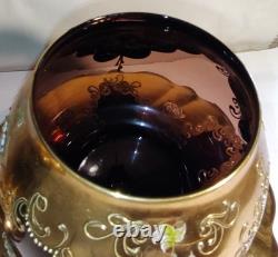 Czech Bohemian Gold And Cranberry Glass Punch Bowl And Platter