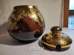 Czech Bohemian Gold And Cranberry Glass Punch Bowl And Platter