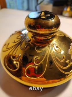 Czech Bohemian Gold And Cranberry Glass Punch Bowl And Platter