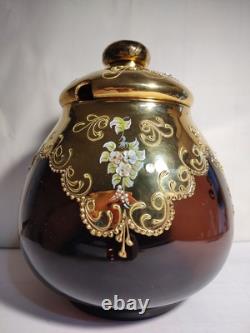 Czech Bohemian Gold And Cranberry Glass Punch Bowl And Platter