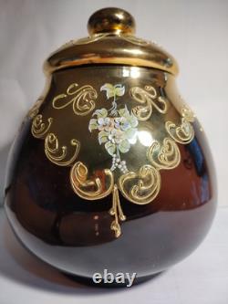 Czech Bohemian Gold And Cranberry Glass Punch Bowl And Platter