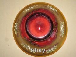 Czech Madesk Bohemian Red Glass Punch Bowl- Gold Enameled-Raised Floral Decor