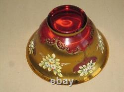 Czech Madesk Bohemian Red Glass Punch Bowl- Gold Enameled-Raised Floral Decor