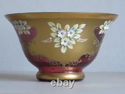 Czech Madesk Bohemian Red Glass Punch Bowl- Gold Enameled-Raised Floral Decor